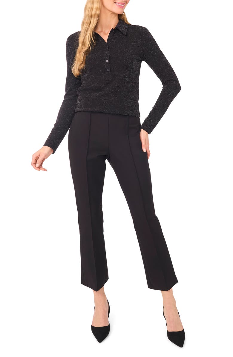 Ted Baker Jo Metallic Long Sleeve Polo, Alternate, color, Rich Black