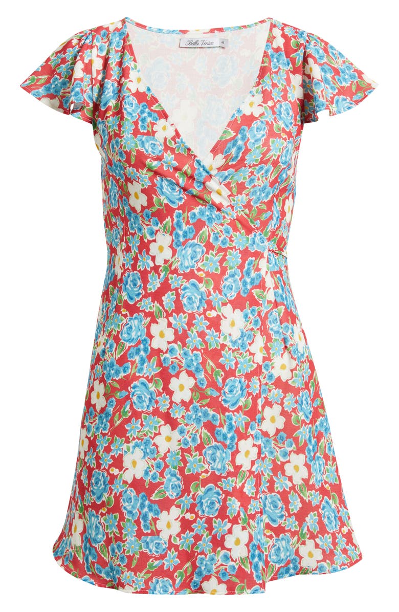 Bella Venice The Floral Wrap Minidress, Alternate, color, Blue Floral Multi