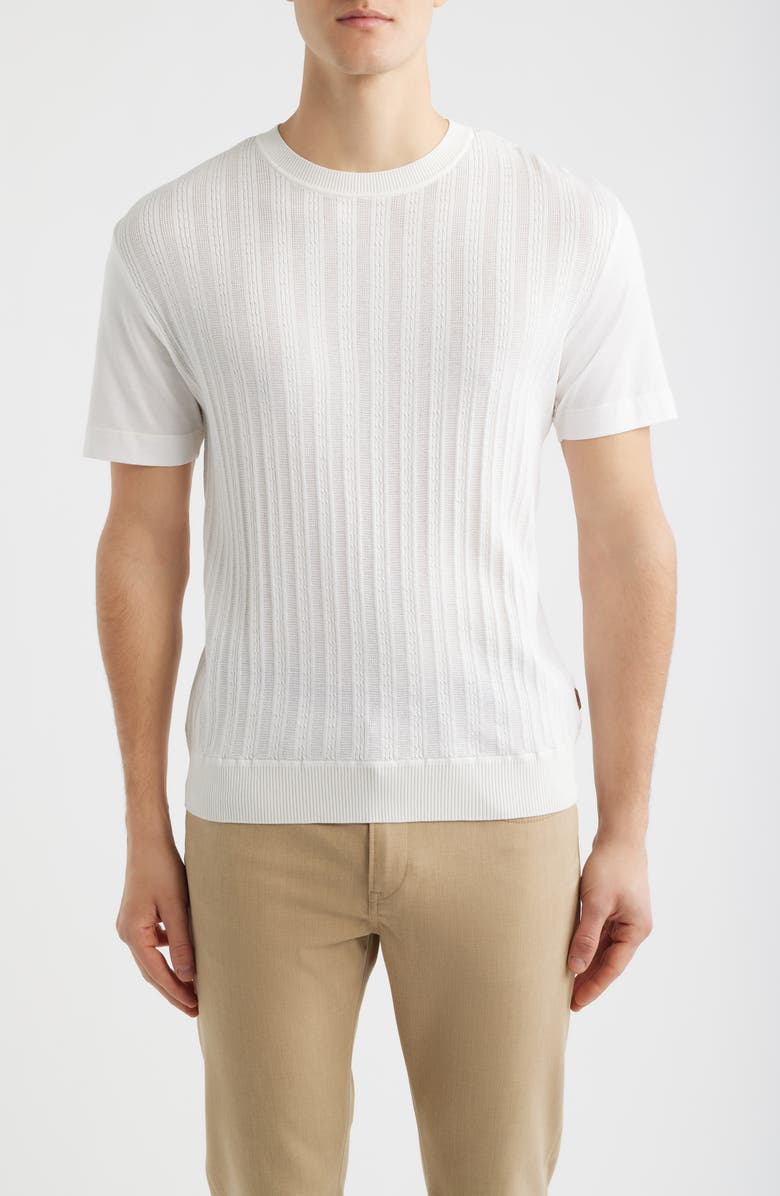 BOSS Tesar Textured Cotton & Silk T-Shirt, Main, color, Open White
