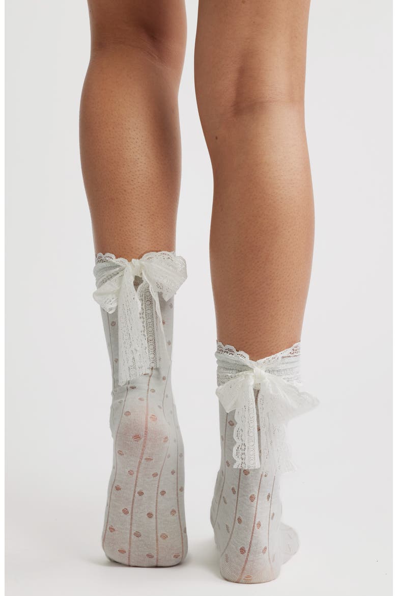 Lace Trim Cotton Blend Crew Socks, Alternate, color, ICE