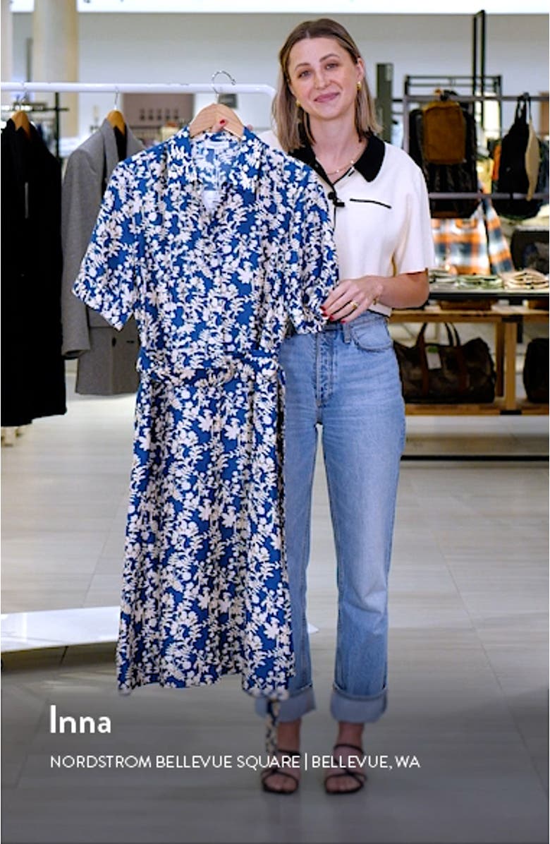 Floral Belted Silk Shirtdress, sales video thumbnail