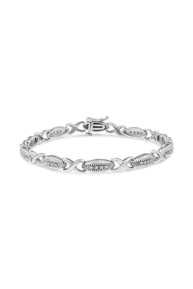 Silver 1/5 Cttw Round-Cut Diamond "X" Link Bracelet, Alternate, color, White