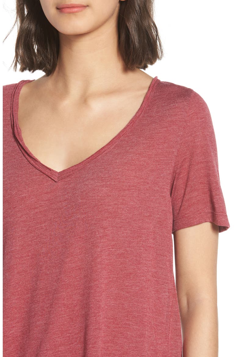 Raw Edge V-Neck Tee, Alternate, color, RED RUMBA