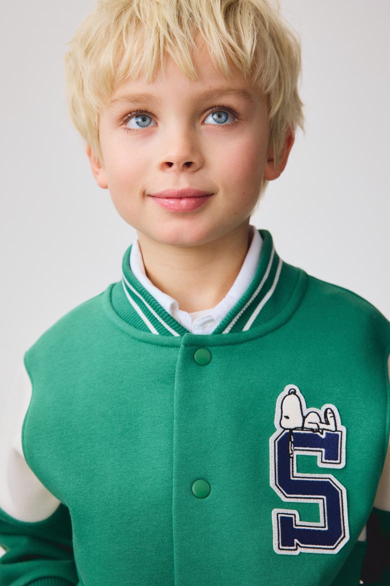 Sweatshirt Baseball Jacket, Alternate, color, Green/Snoopy