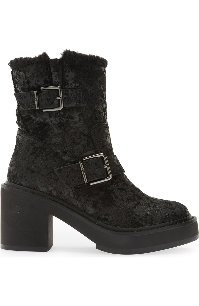 DKNY Daray Buckle Block Heel Bootie, Alternate, color, Black Cracked Leather