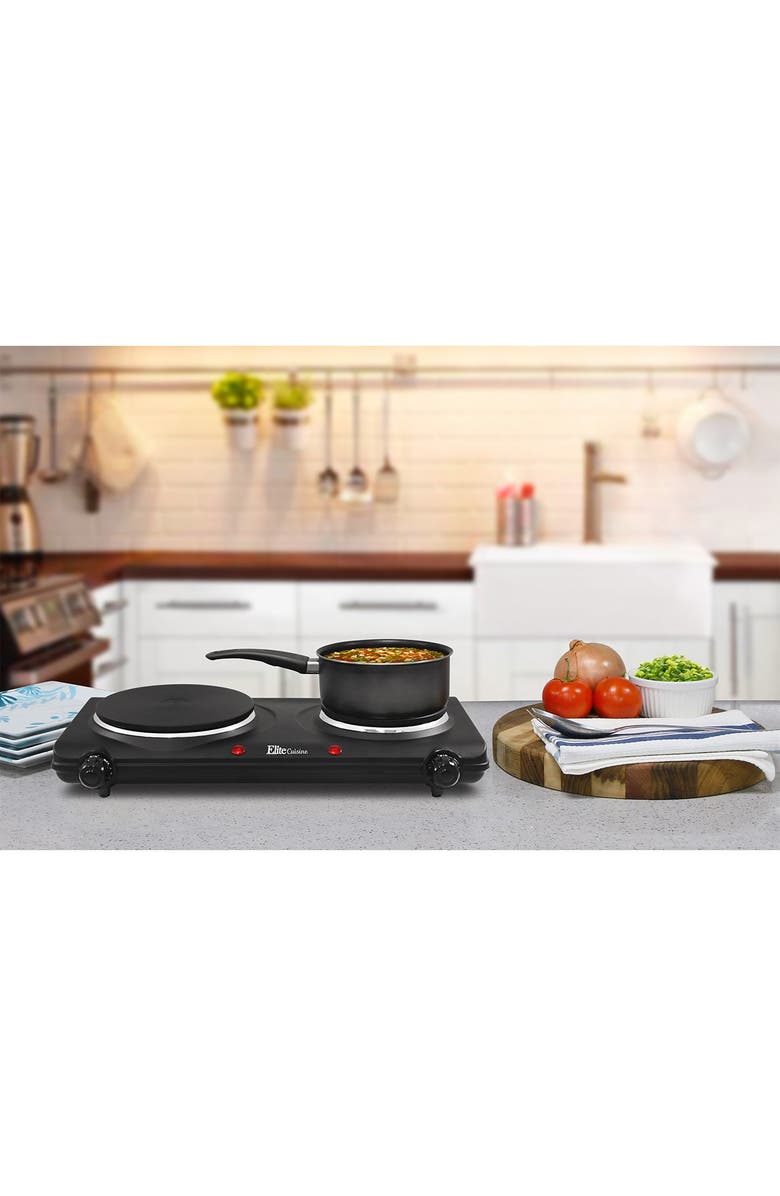 MAXI-MATIC Elite Cuisine Double Countertop Portable Buffet Burner Electric Hot Plate - Black, Alternate, color, 