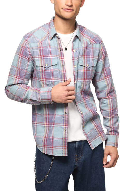 Plaid Flannel Acid Wash Western Shirt