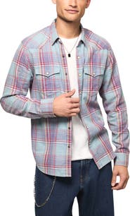 Lucky Brand Plaid Flannel Acid Wash Western Shirt