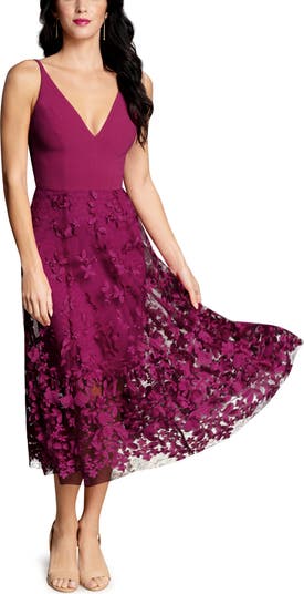 Dress the Population Darleen V-Neck Embroidered Mesh