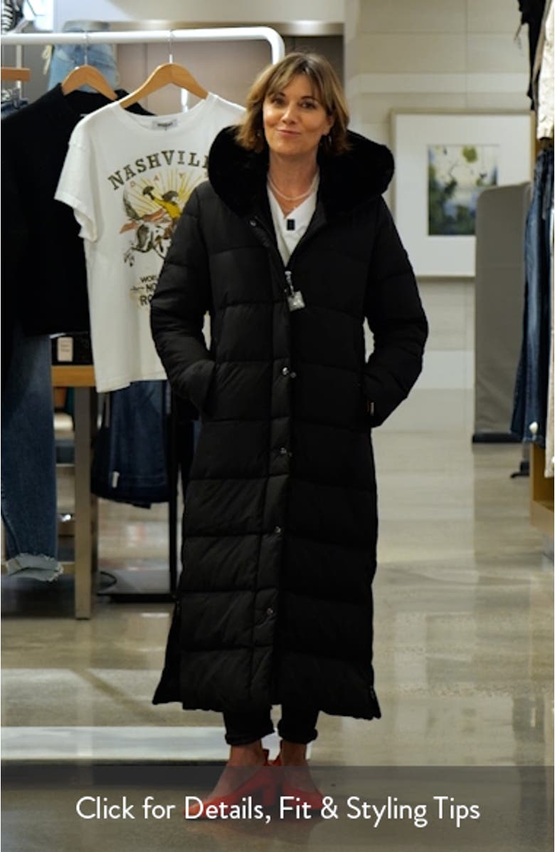 Longline Puffer Coat with Faux Fur Lined Hood, sales video thumbnail