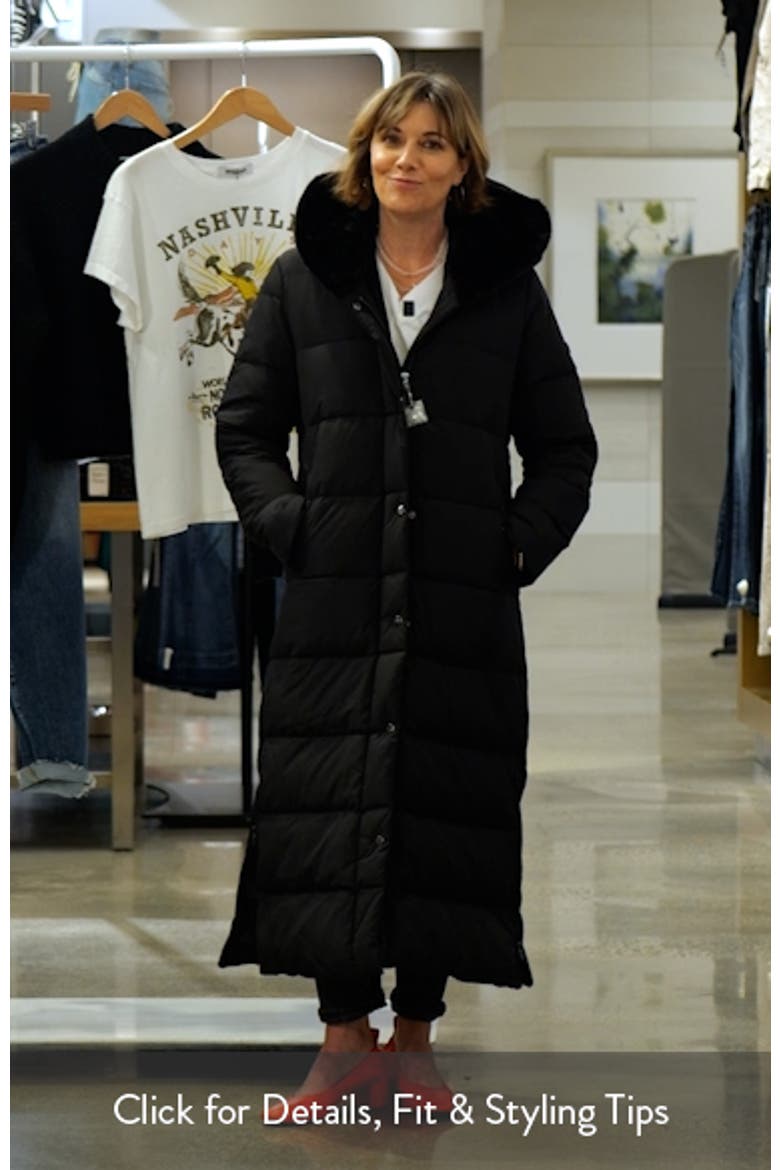 Longline Puffer Coat with Faux Fur Lined Hood video