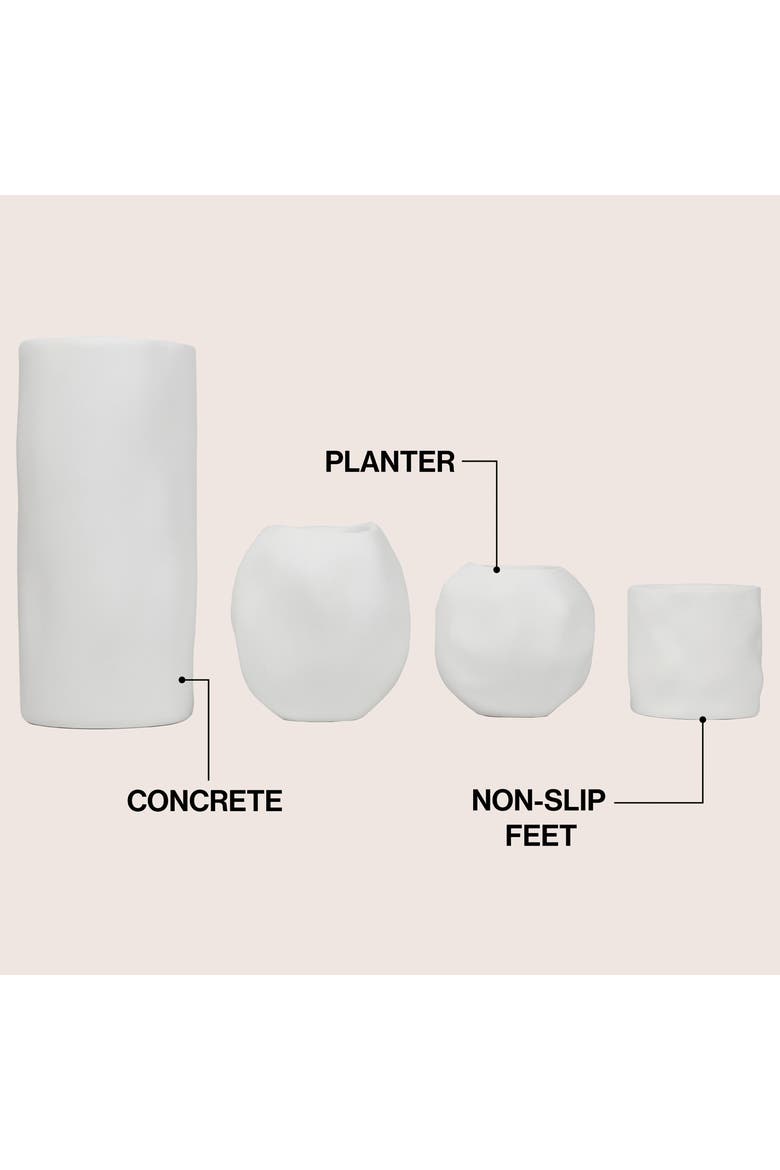 Linden Modern Minimalist Handmade Concrete Organic Sculptural Cylinder and Round Vase Set with Drainage Holes, Alternate, color, White
