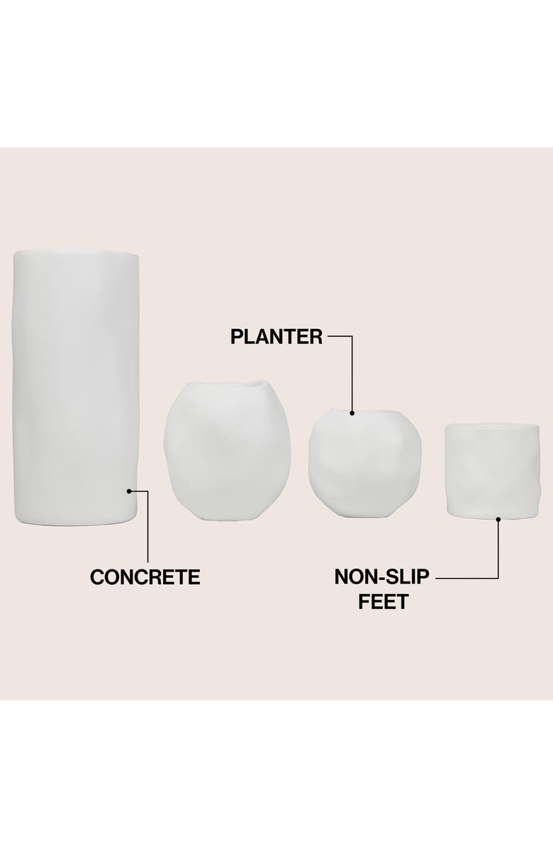 JONATHAN Y Linden Modern Minimalist Handmade Concrete Organic Sculptural Cylinder and Round Planter Set with Drainage Holes, Alternate, color, White