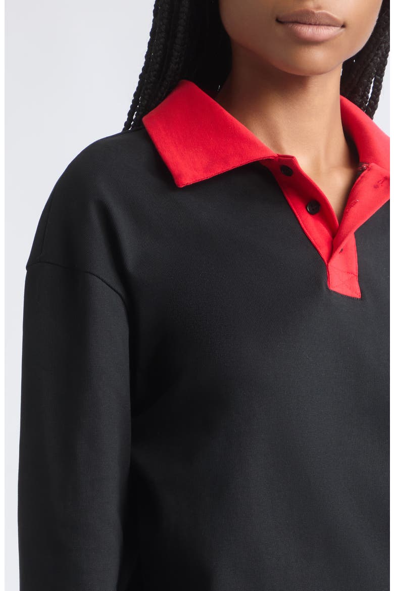 Contrast Collar Long Sleeve Cotton Polo, Alternate, color, BLACK/ RED