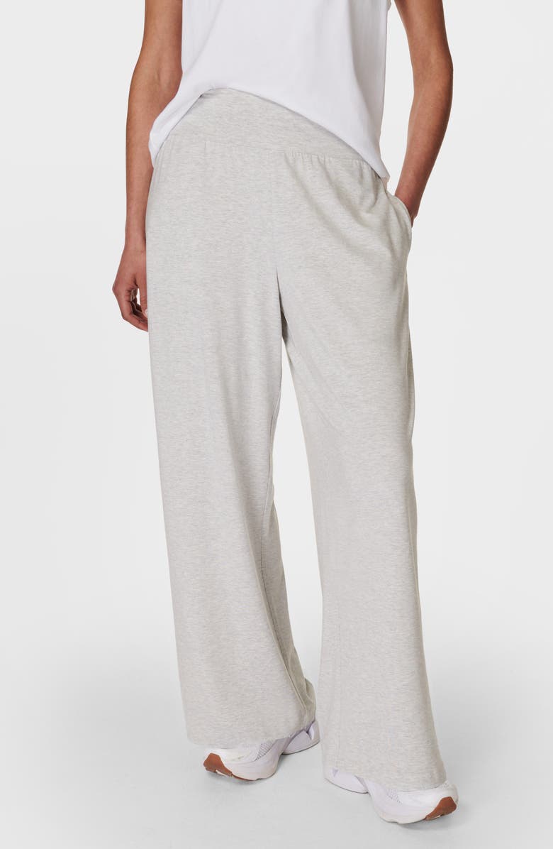 Sweaty Betty Stretch Modal Knit Wide Leg Pants, Main, color, Light Grey Marl