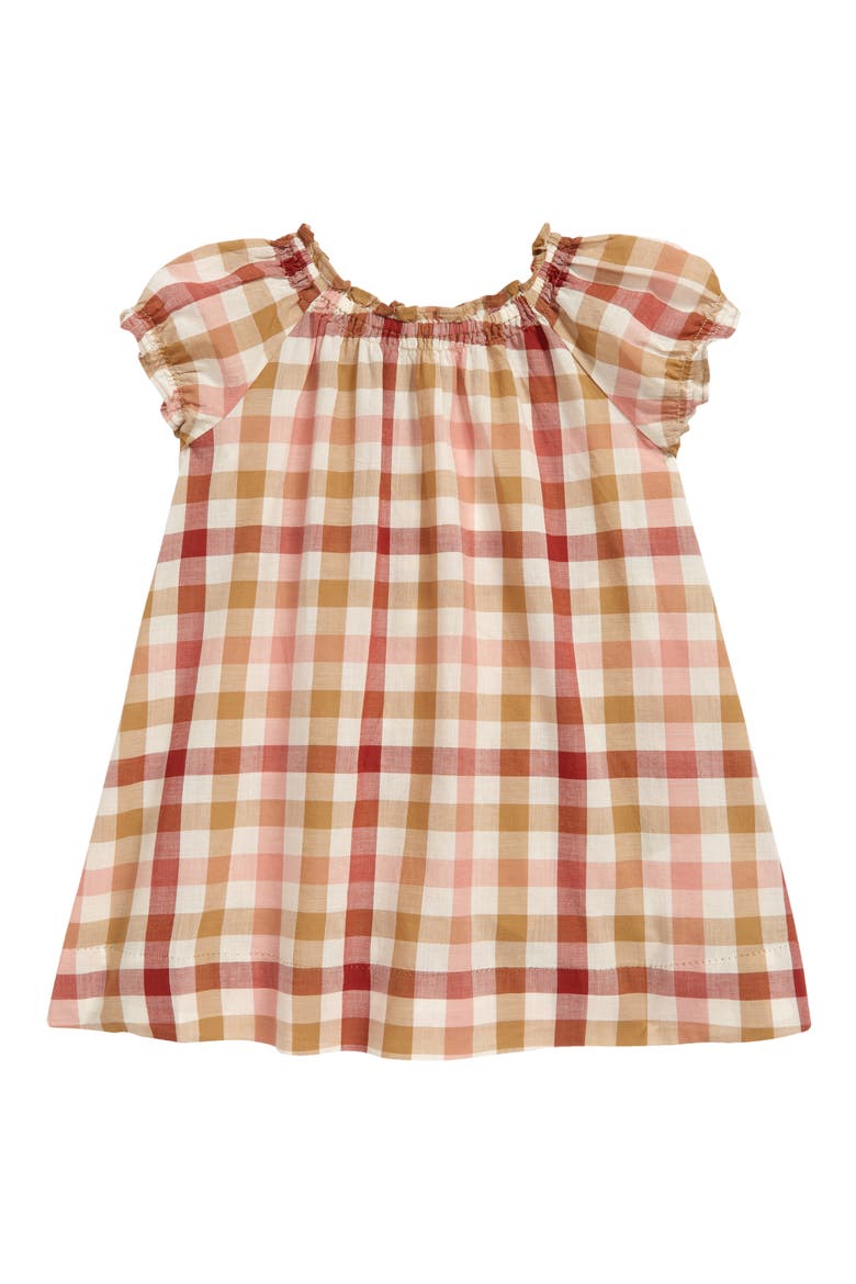 Kids' Sidewell Gingham Print Cotton Dress, Main, color, 367A CA CARAMEL