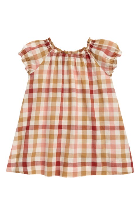 Kids' Sidewell Gingham Print Cotton Dress