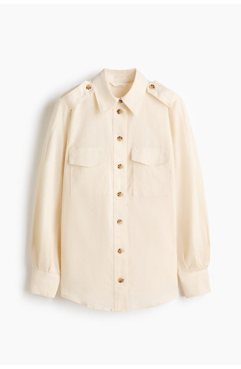 H&M Linen-blend Cargo Shirt, Alternate, color, Cream