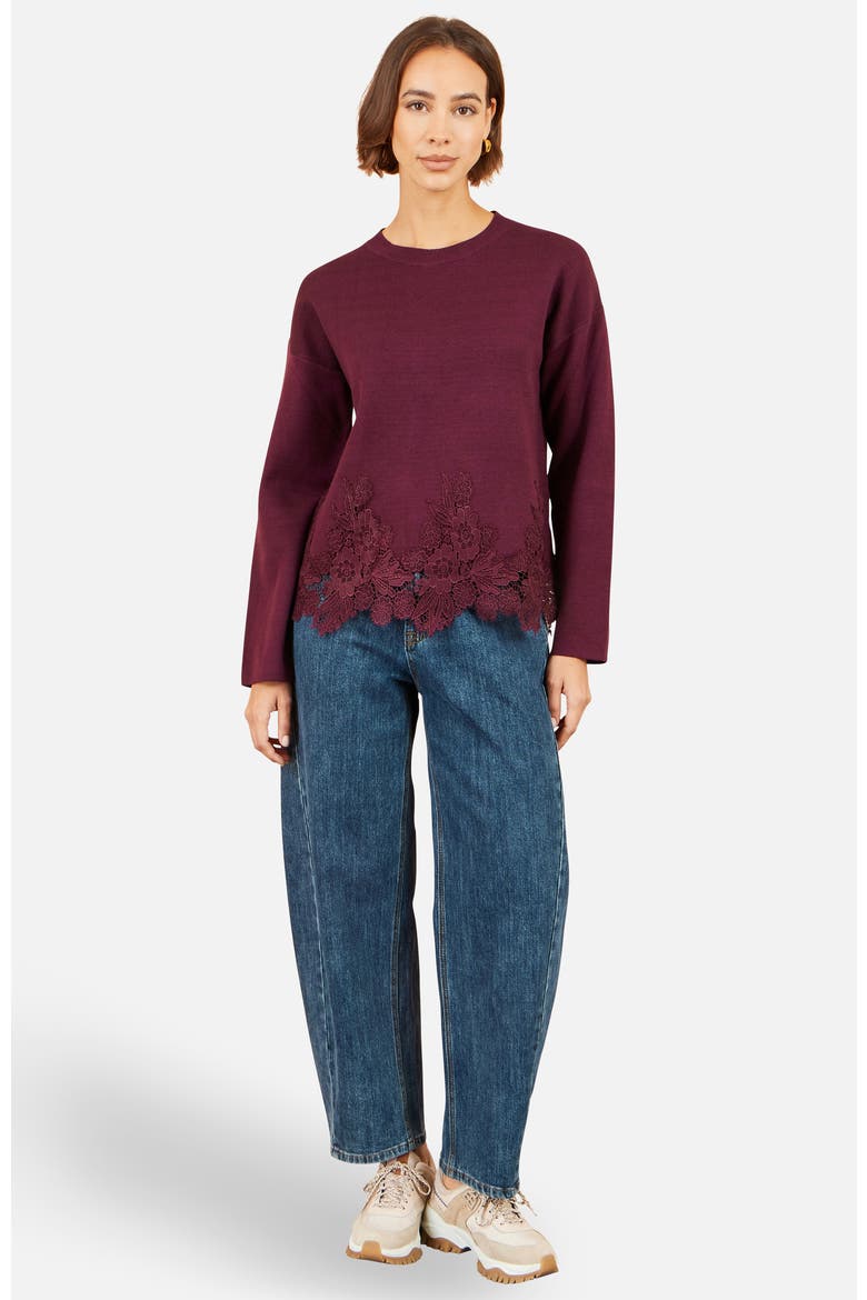 Relaxed Jumper With Lace Trim, Alternate, color, Burgundy