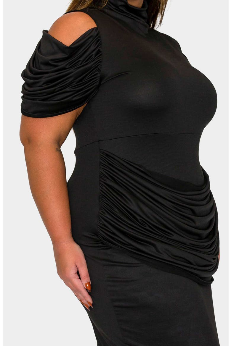 Seraphina Cold Shoulder Ruched Maxi Dress, Alternate, color, BLACK