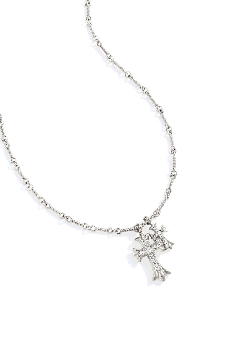Double Cross Pendant Necklace, Alternate, color, Silver