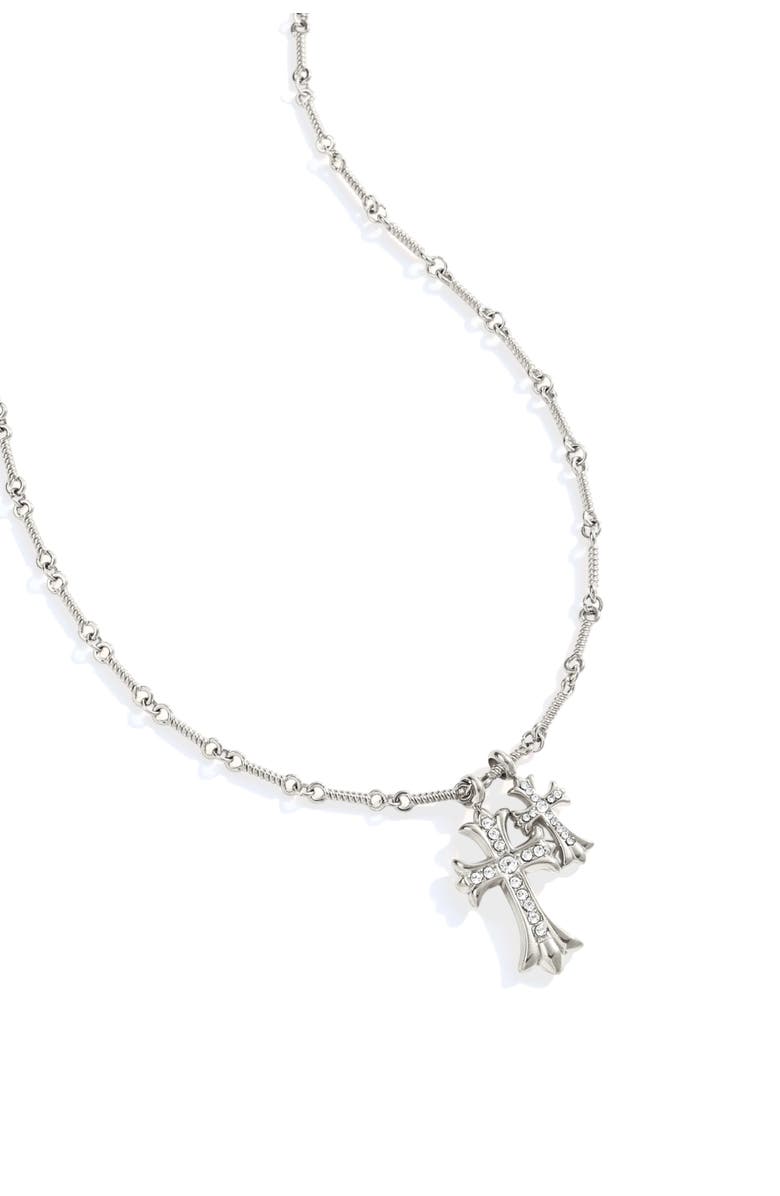 Mint & Lily Double Cross Pendant Necklace, Alternate, color, Silver