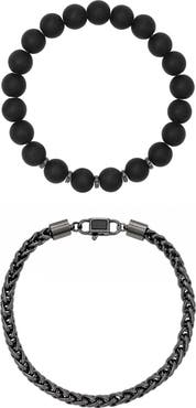 Mr. Ettika Matte Black Bead & Chain Bracelet Set