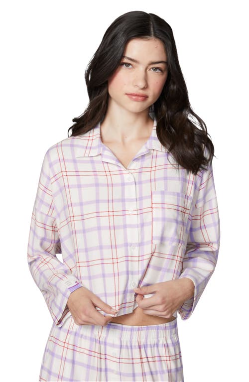 Florence By Mills Plaid Flannel Crop Pajama Shirt In Jet Stream Plaid