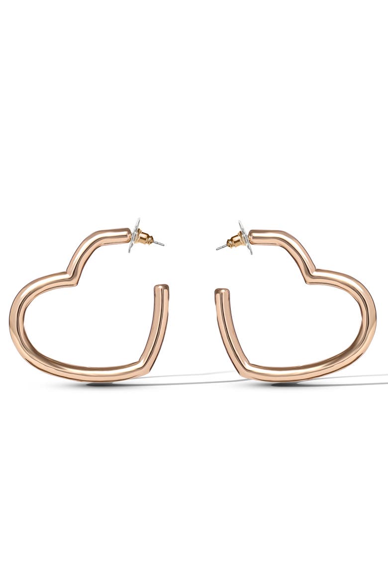 Open Heart Thin Wire Hoop Earrings in Gold, Alternate, color, Gold
