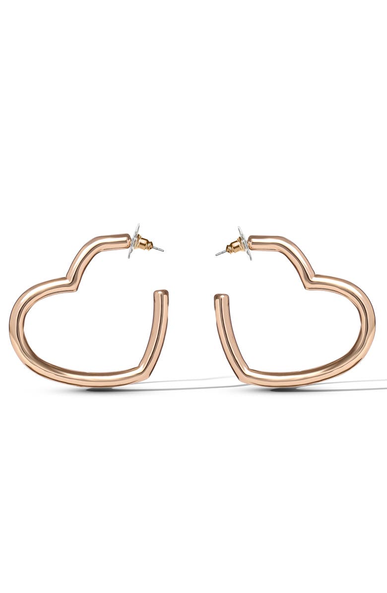 Jessica Simpson Open Heart Thin Wire Hoop Earrings in Gold, Alternate, color, Gold