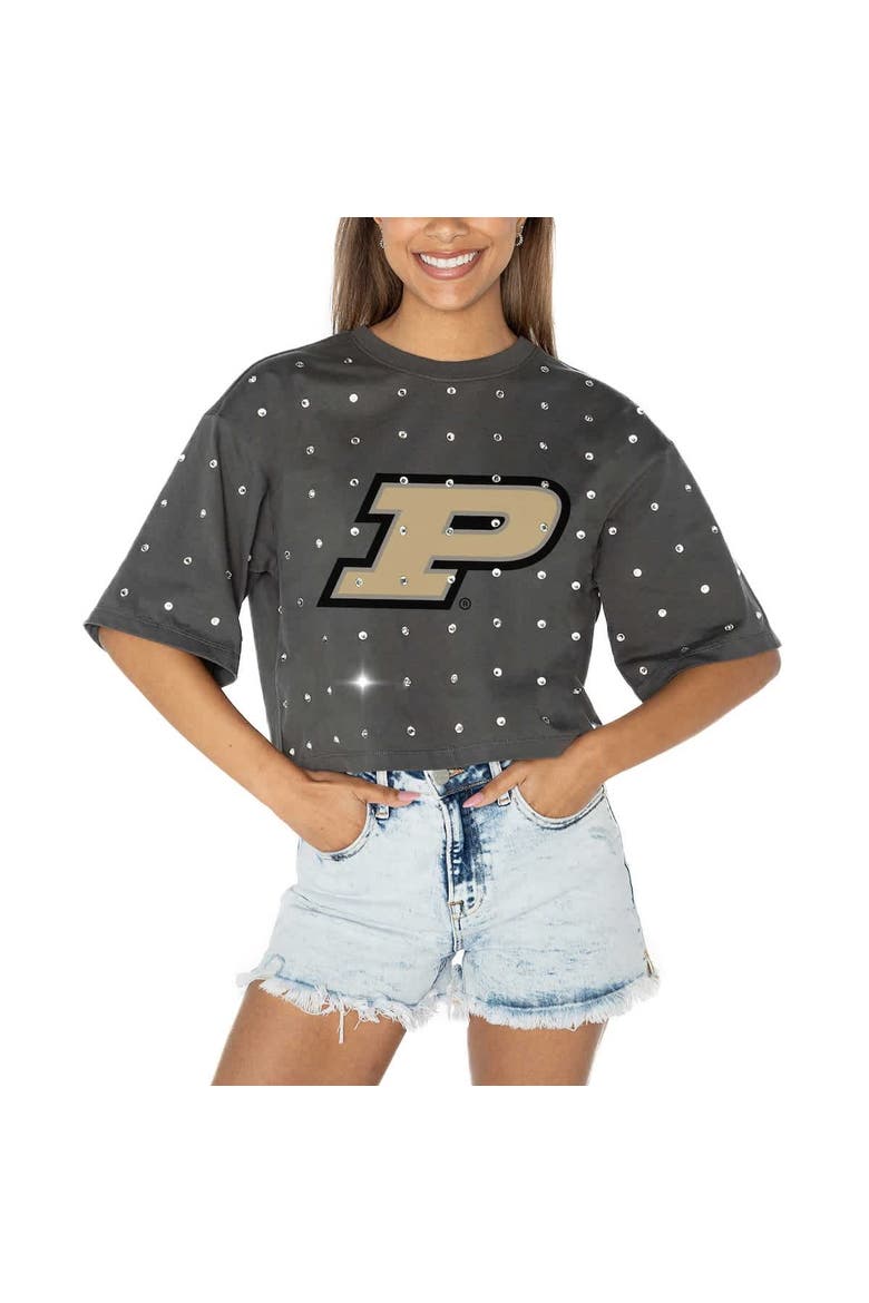 Women's Gameday Couture Gray Purdue Boilermakers Go Time Rhinestone Crop T-Shirt, Main, color, Gray