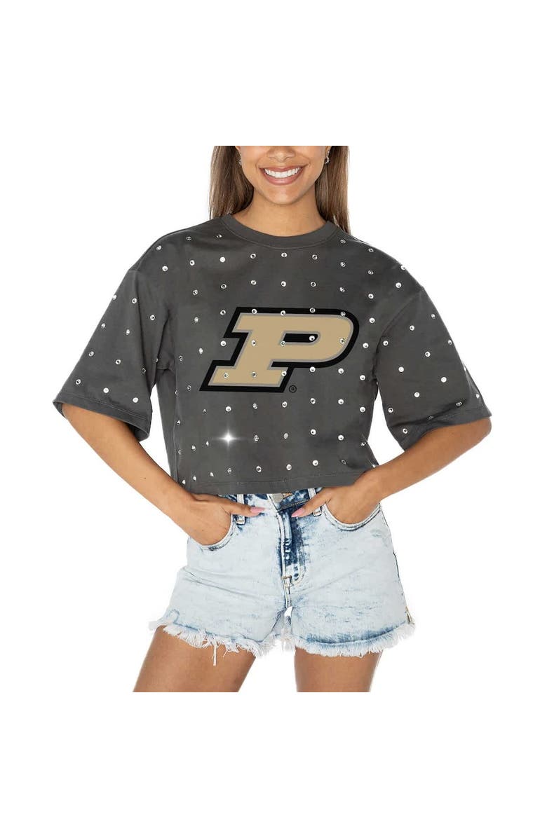 GAMEDAY COUTURE Women's Gameday Couture Gray Purdue Boilermakers Go Time Rhinestone Crop T-Shirt, Main, color, Gray