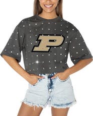 GAMEDAY COUTURE Women's Gameday Couture Gray Purdue Boilermakers Go Time Rhinestone Crop T-Shirt