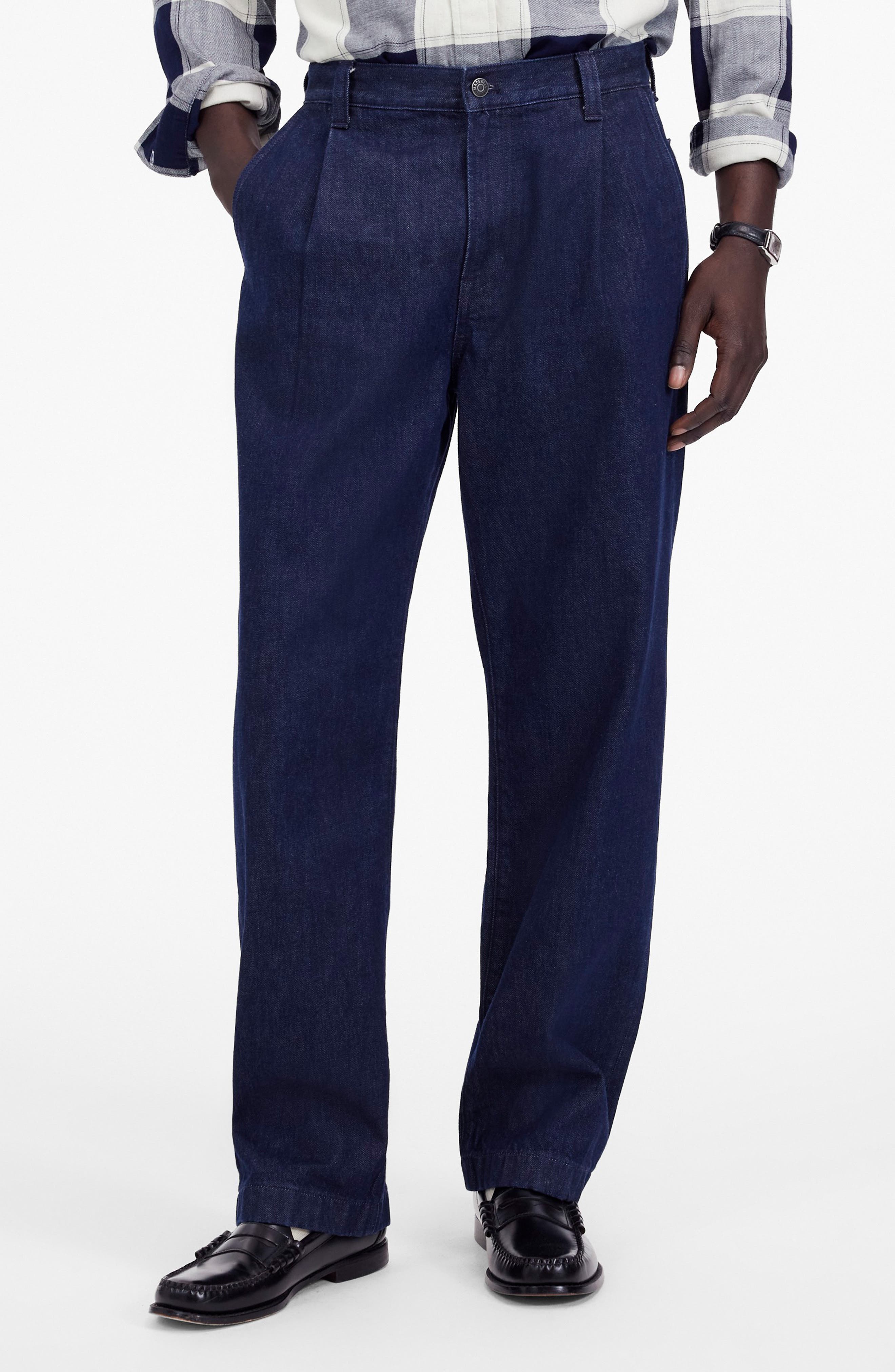 Madewell Pleated Relaxed Straight Leg Denim Pants