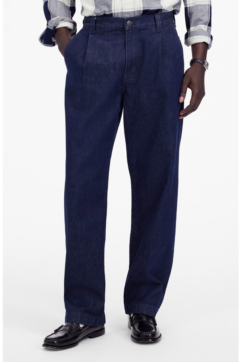 Pleated Relaxed Straight Leg Denim Pants, Main, color, NORTHBROOK WASH