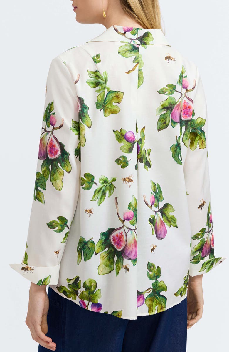 Foxcroft Agnes Figs Print Stretch Cotton Popover Top, Alternate, color, Ivory/ Multi