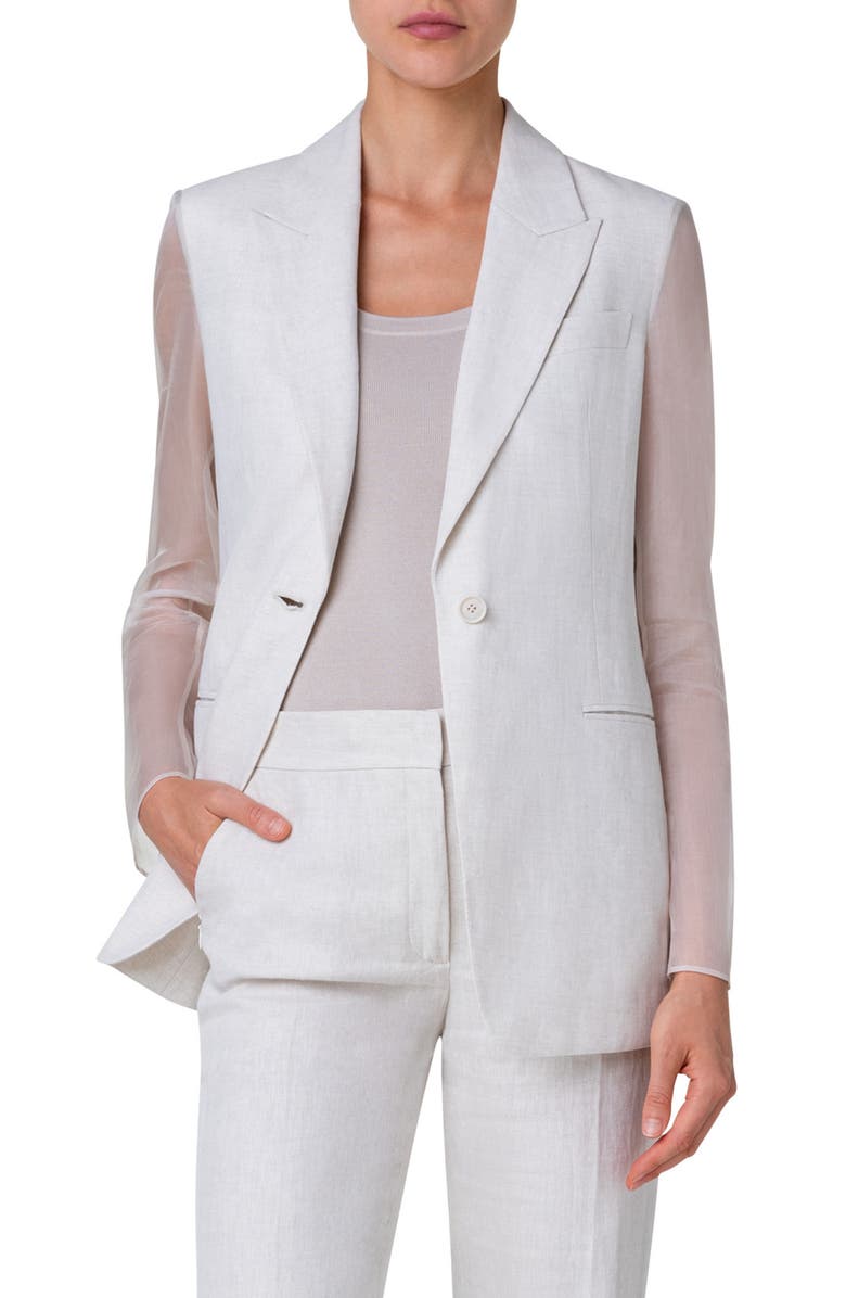 Akris Tiziano Organza & Linen Herringbone Jacket, Main, color, 