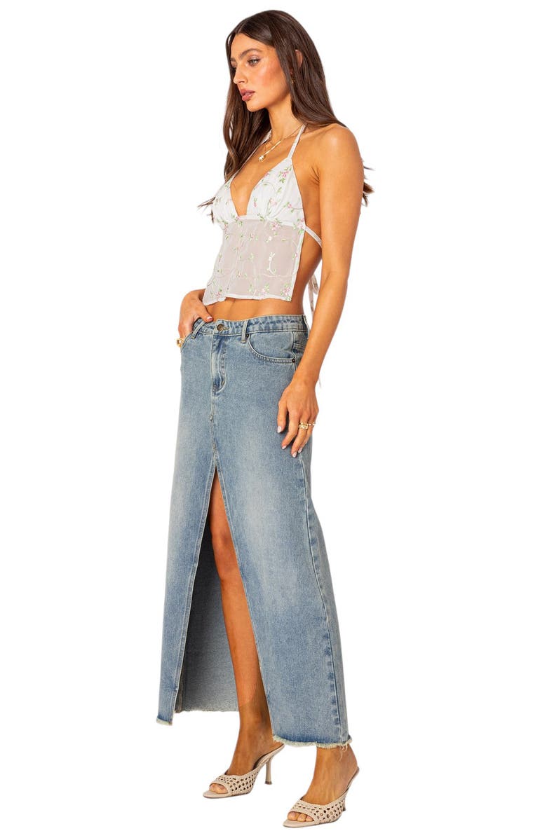 EDIKTED Embroidered Floral Open Back Crop Halter Top, Alternate, color, White