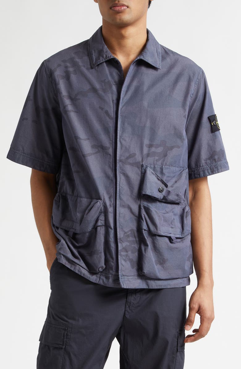 Stone Island Camo Ripstop Utility Shirt, Main, color, Blue Grey