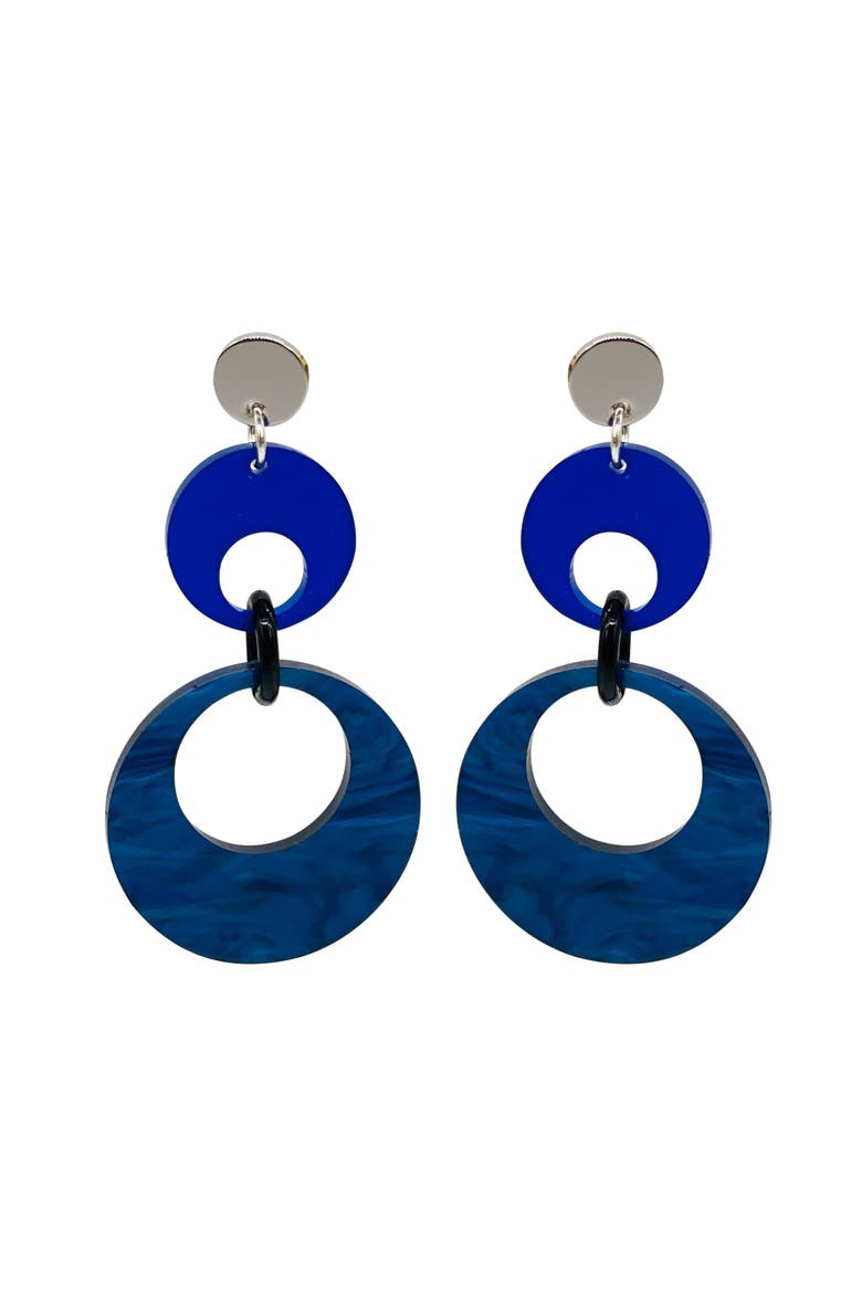 Swinging Circle Drop Earrings, Main, color, Dark Blue Swirl & Sapphire