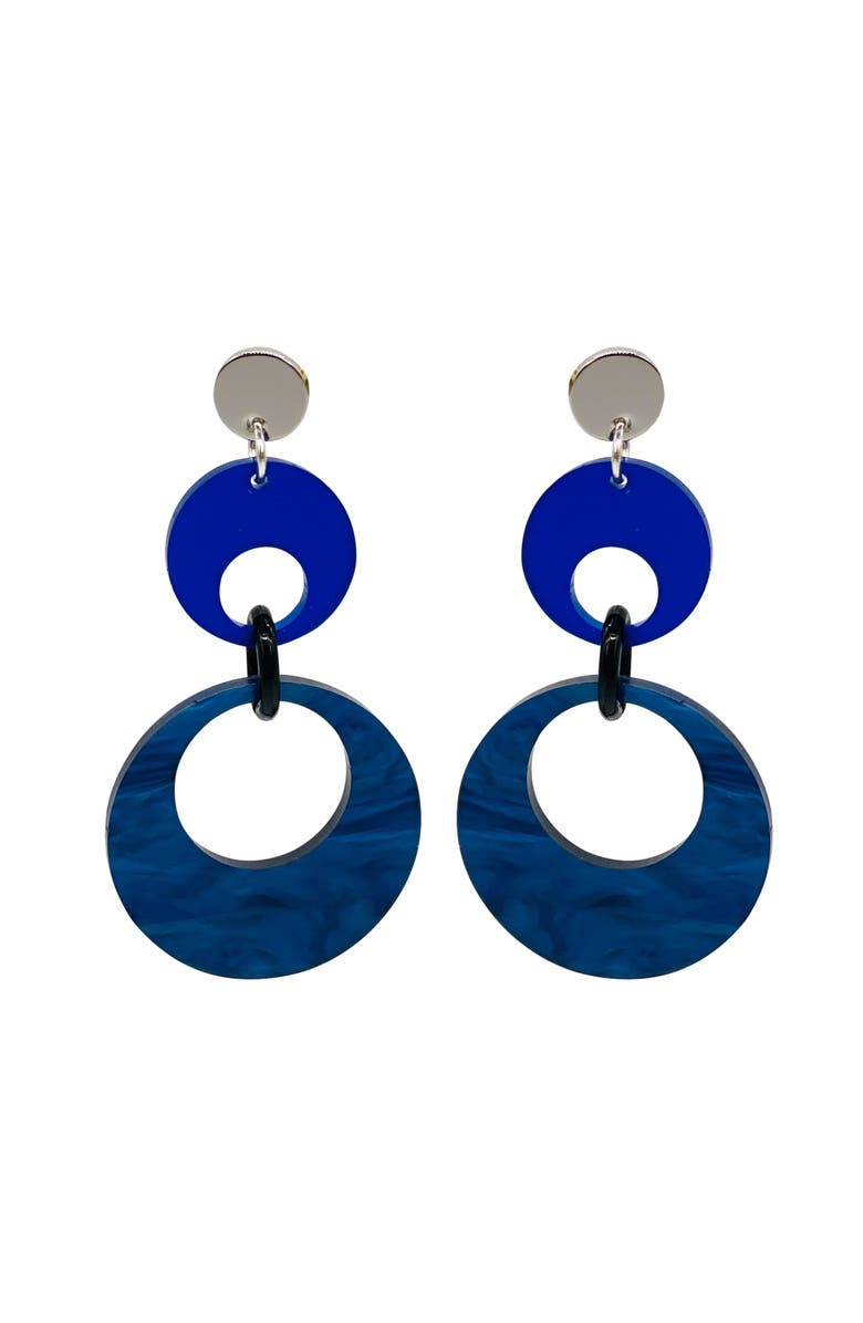 Toolally Swinging Circle Drop Earrings, Main, color, Dark Blue Swirl & Sapphire