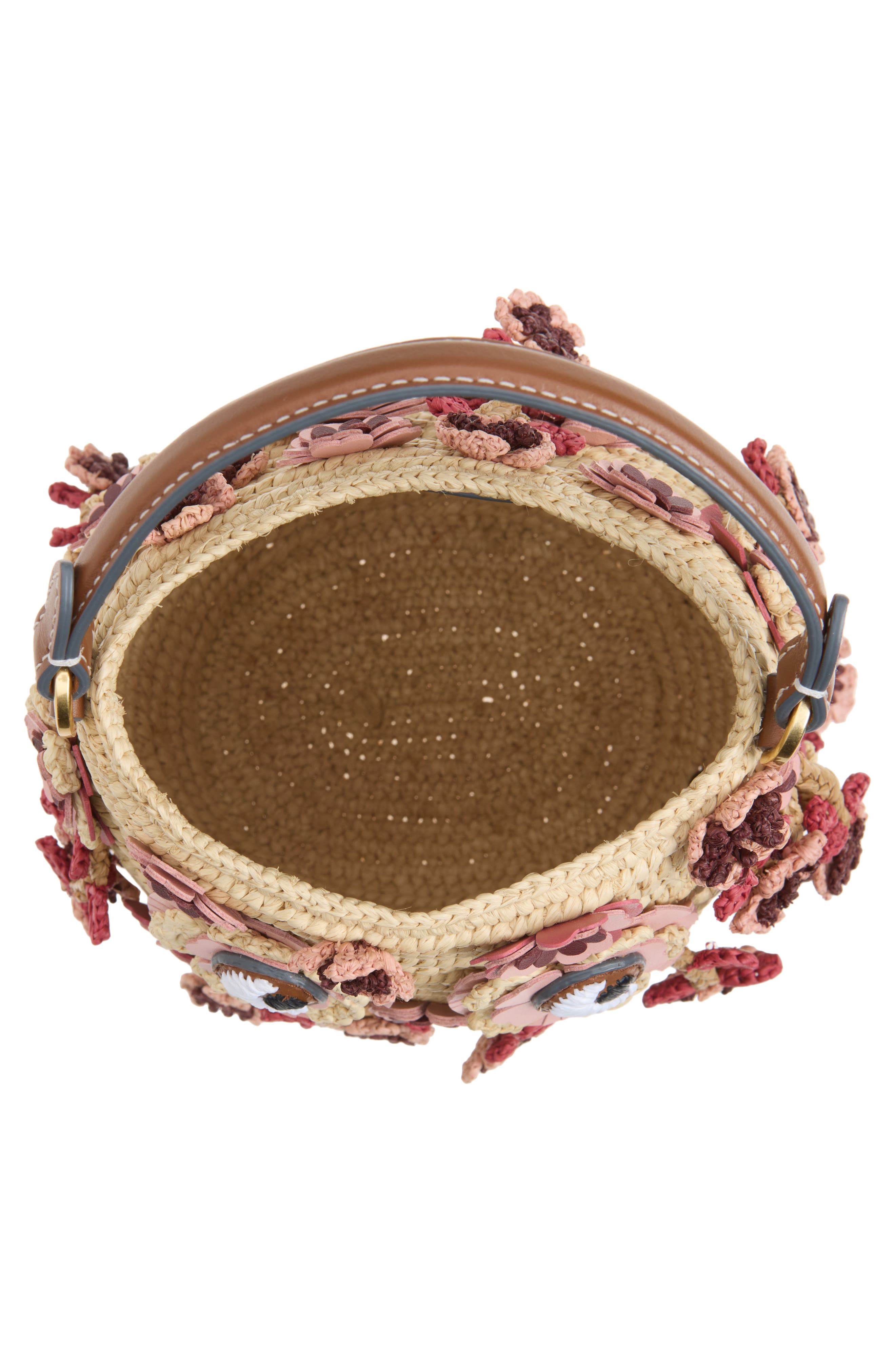 Blossom Creature Crochet Raffia Crossbody Bag, Alternate, color, NATURAL/ PINK