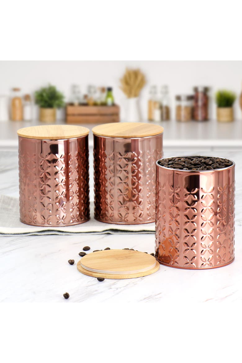 3 Piece Kitchen Canister Set with Wood Lids, Alternate, color, Rose Gold