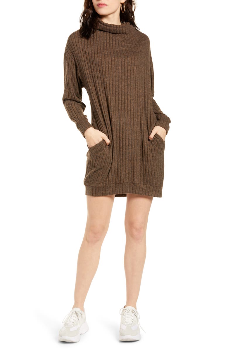 All in Favor Funnel Neck Rib Dress, Main, color, 