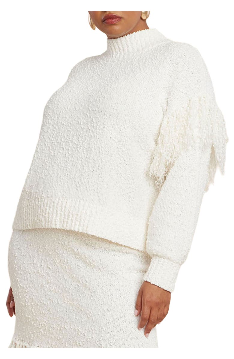 ELOQUII Shoulder Fringe Detail Sweater, Main, color, Jet Stream