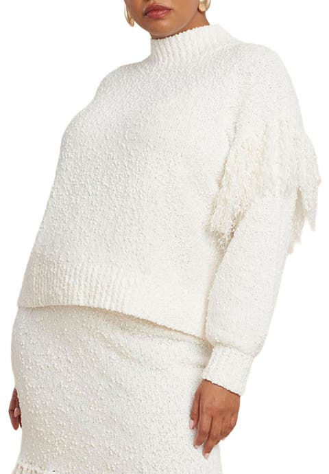 Shoulder Fringe Detail Sweater (Plus Available)