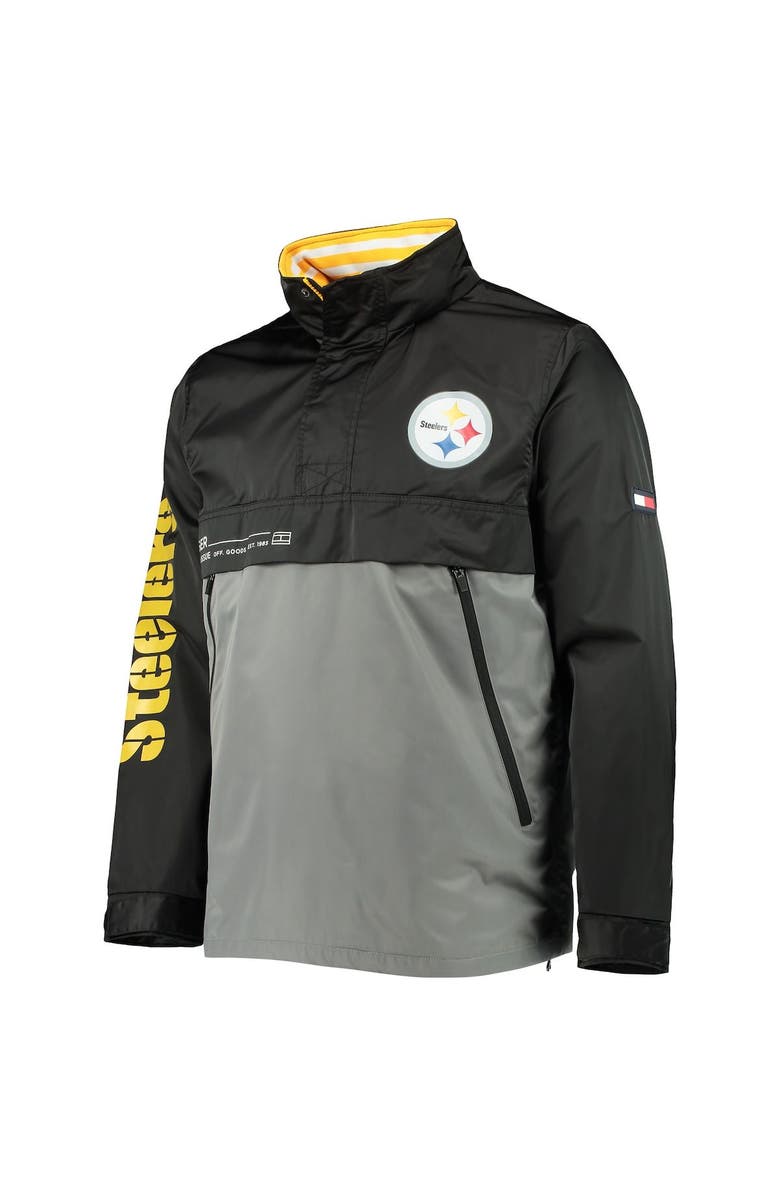 Tommy Hilfiger Men's Tommy Hilfiger Black/Gray Pittsburgh Steelers Anorak Hoodie Quarter-Zip Jacket, Alternate, color, 