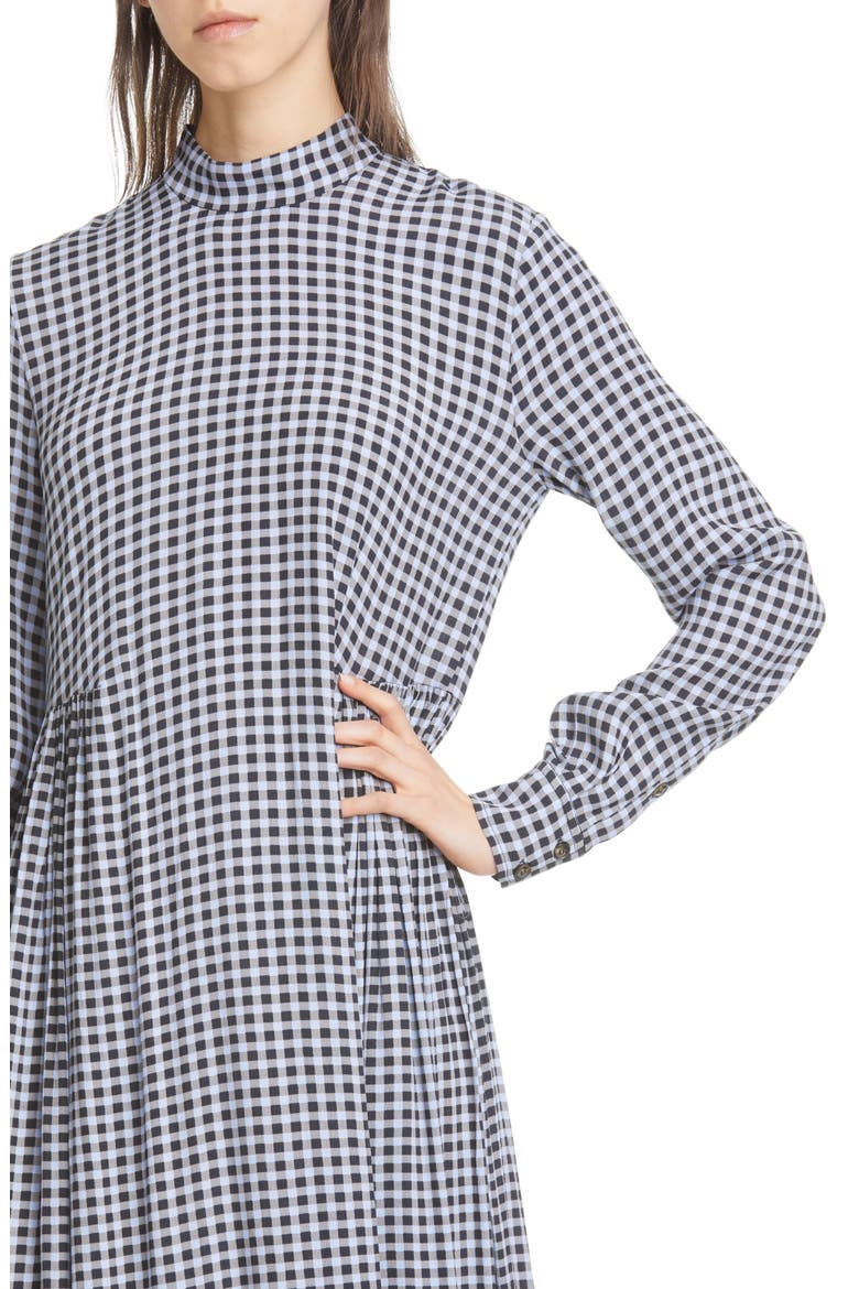 High Neck Long Sleeve Crepe Midi Dress, Alternate, color, BRUNNERA BLUE