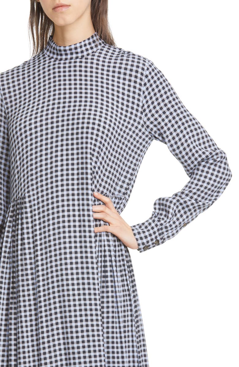 Ganni High Neck Long Sleeve Crepe Midi Dress, Alternate, color,