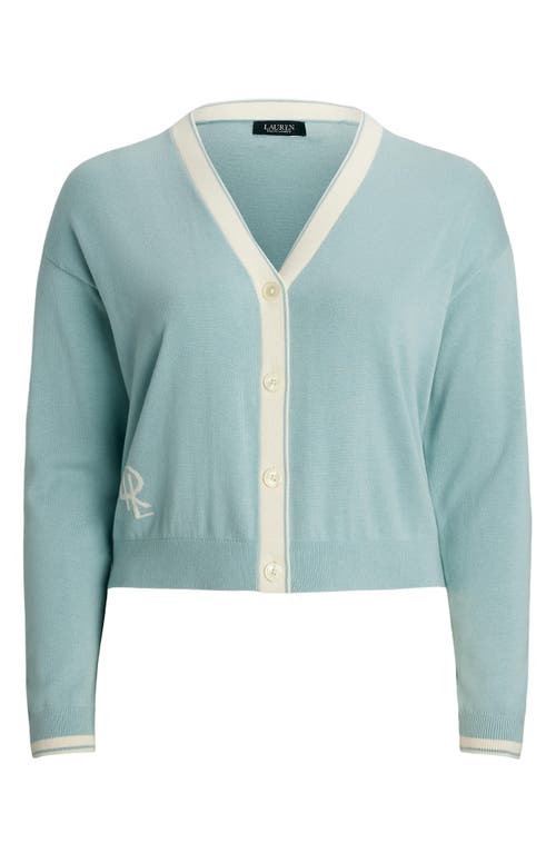 Ralph Lauren Lauren  Tipped Cardigan In Aqua Pearl/mascarpone Cream